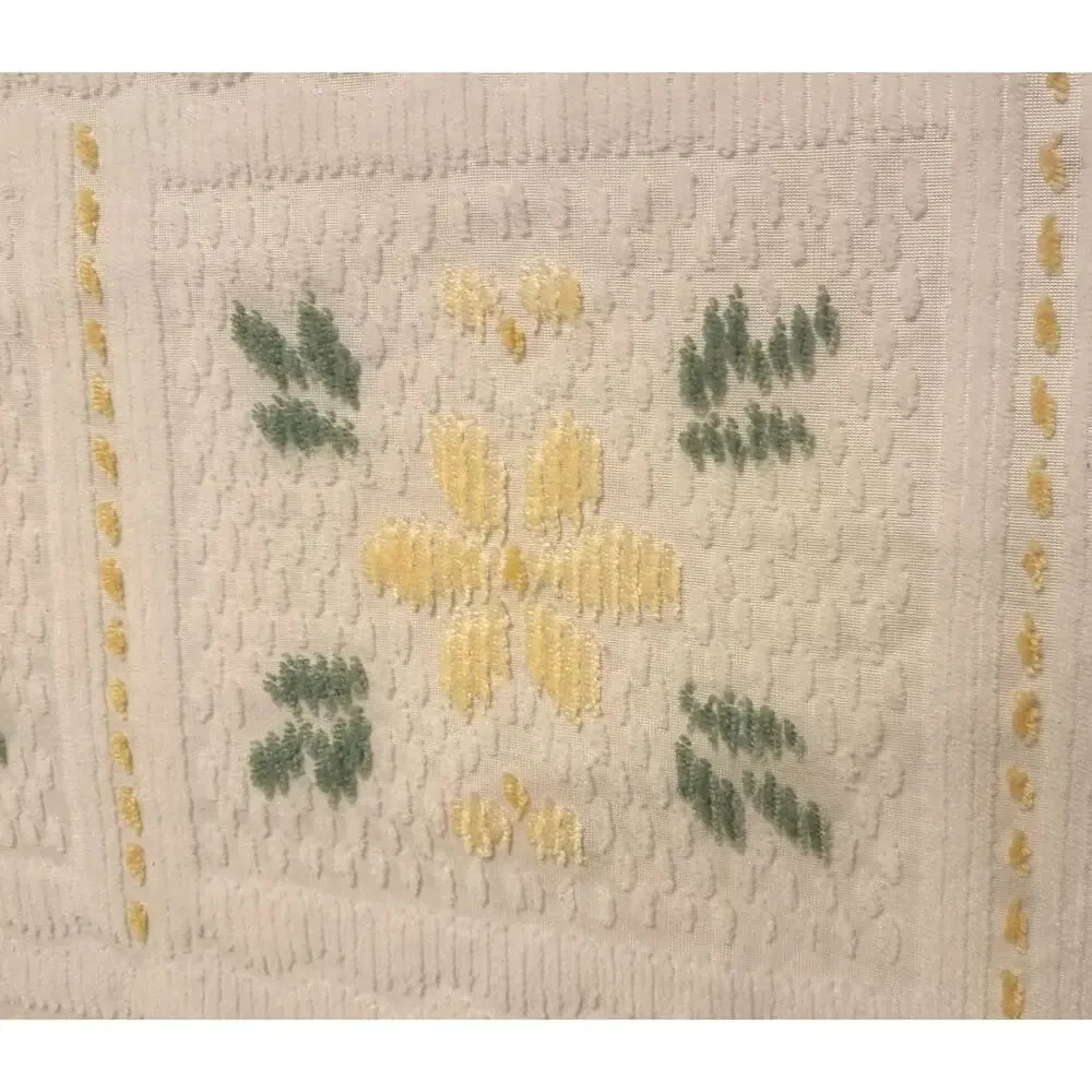 Vintage CHENILLE Bedspread Full Double Floral Yellow Green 80” X 102” Fringed